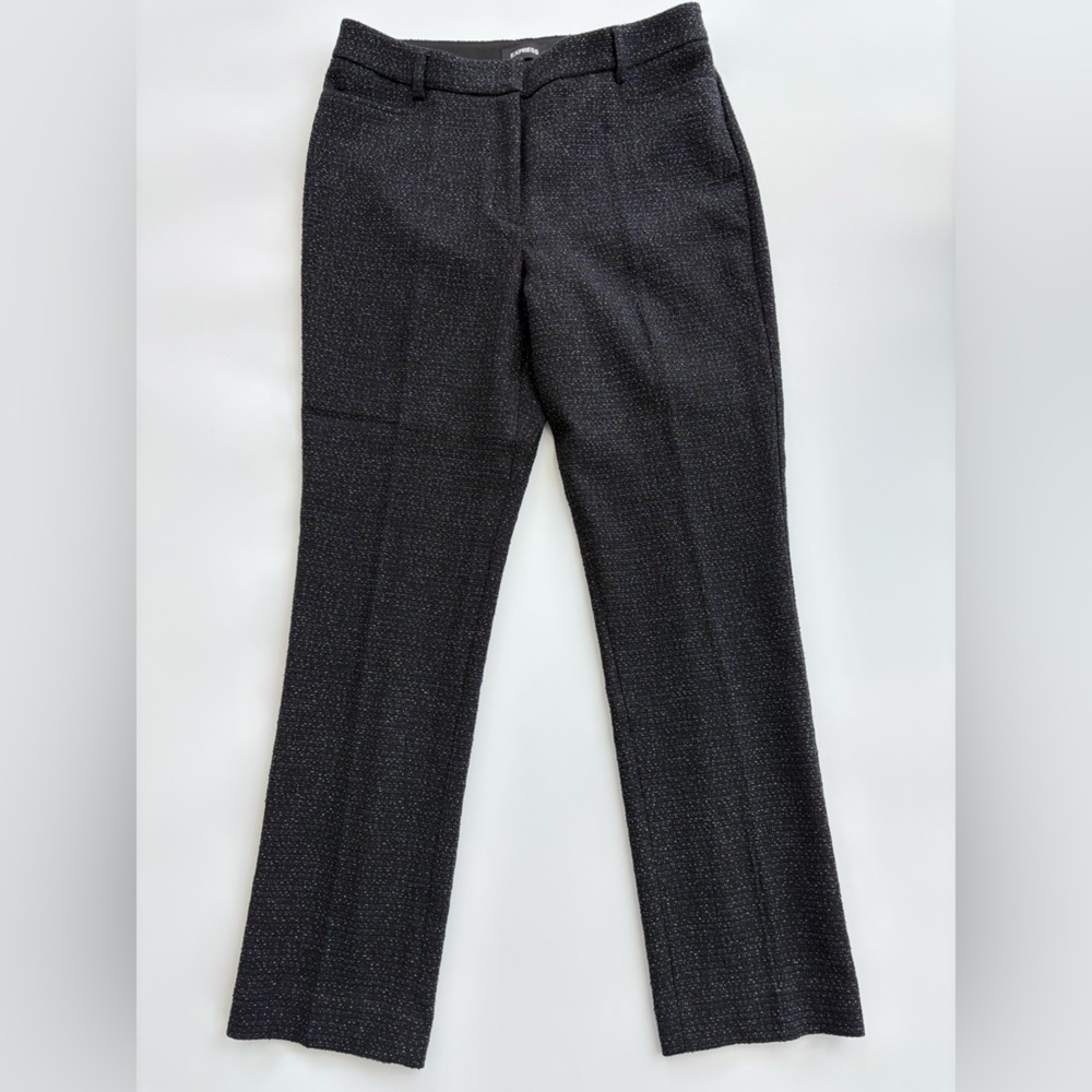 Express straight midrise black twill with specs of silver pants